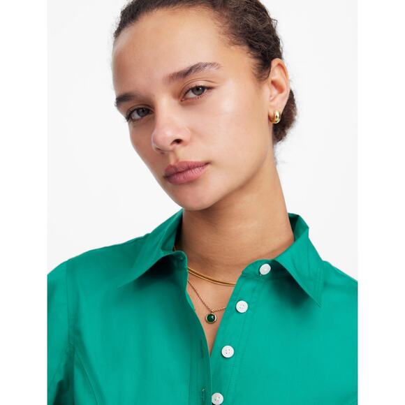 Madewell Seamed Long Sleeve Mini Shirtdress Poplin Cotton Verdant Green US 2 NWT - Picture 4 of 14